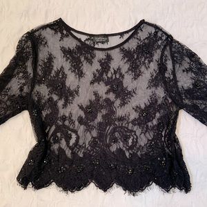 TopShop Black Beaded Lace top - 10